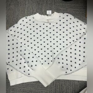 Free People White Crewneck Sweater with Black Dot Motif